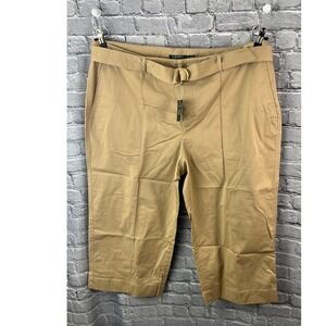 Lauren Ralph Lauren Women's Khaki Capri Pants Belted Stretch Cotton Size 20W NWT
